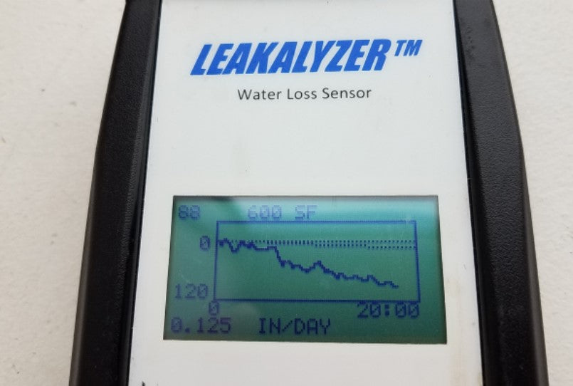 Écran du Leakalyzer : courbe de perte d'eau et ligne d'évaporation
