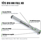 Tête de caméra Ø18 mm Full HD de la Micro-FLEX® HD : optique en saphir, 9 LED, étanche IP68 à 2 bar, sonde 512 Hz et ressort de 125 mm